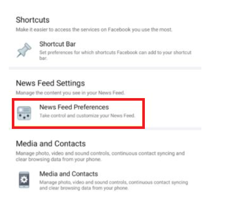 Facebook Settings and Privacy Menu