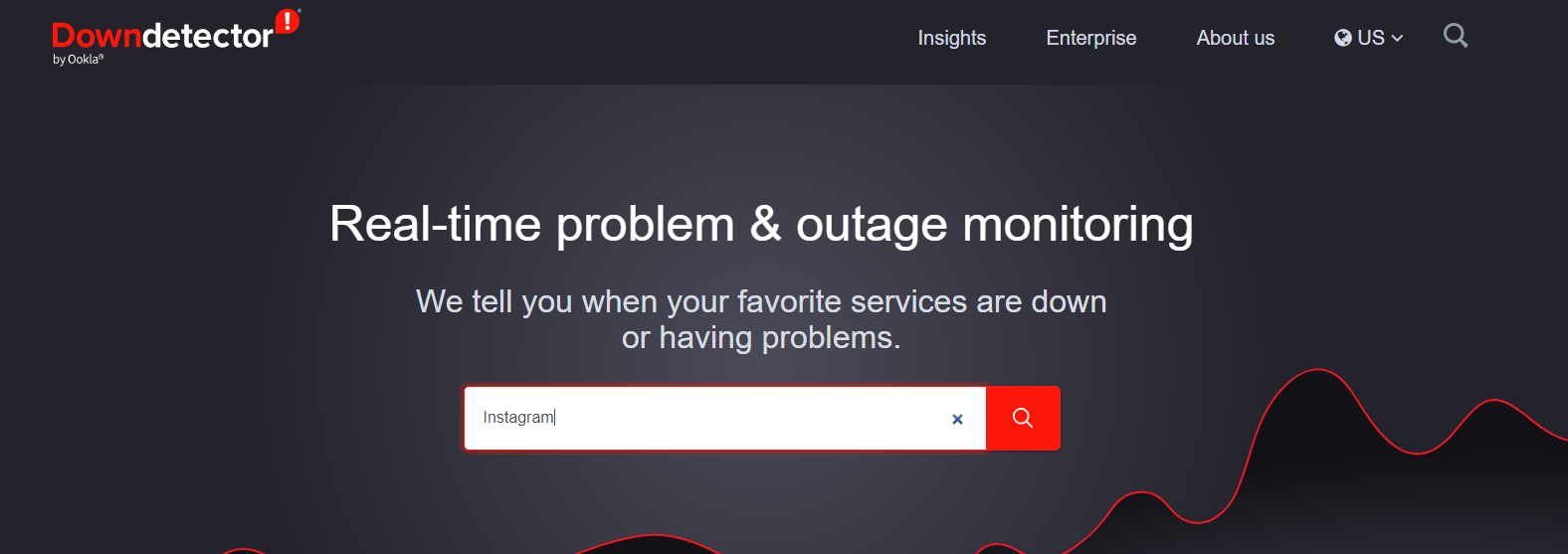 DownDetector Homepage - Instagram Search