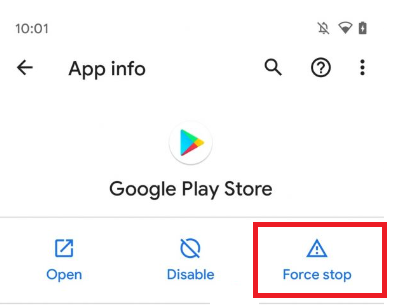 Google Play Store - App info - Force Stop