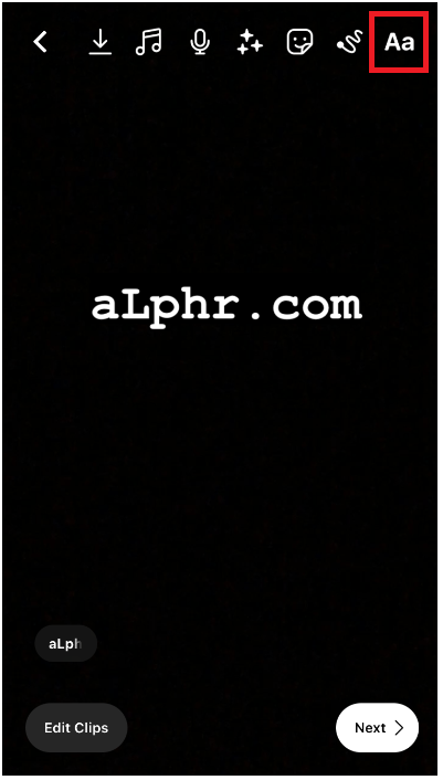 Instagram Reels - Add Text Button