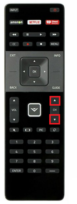 Vizio XRT122 Smart Remote Control - Channel Up and Down Buttons