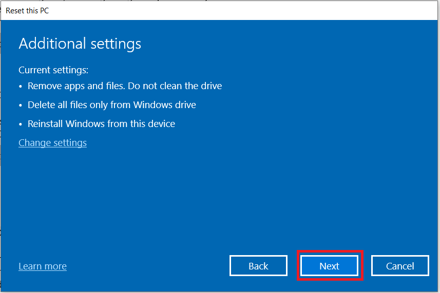Windows 10 Reset This PC - Remove everything