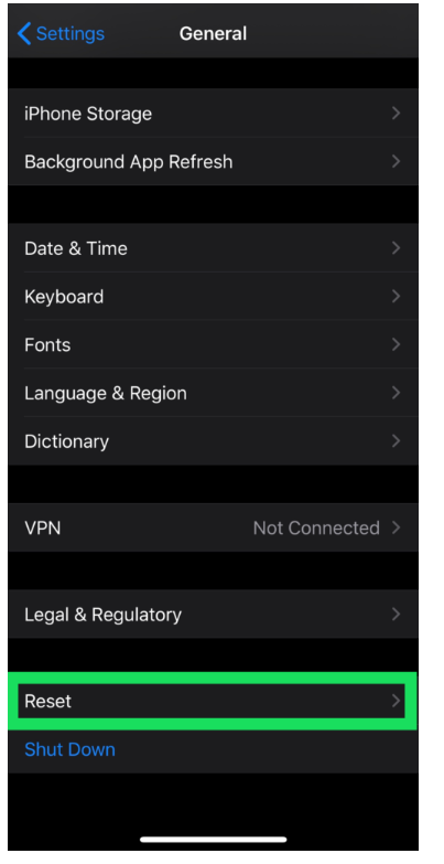 iPhone Settings - General Menu