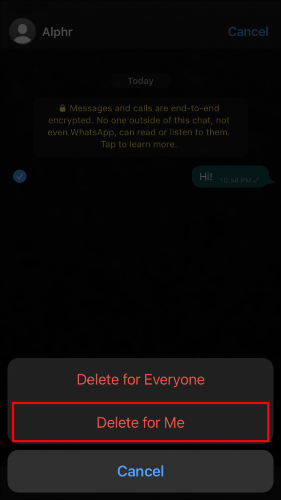 whatsapp can only delete message for me