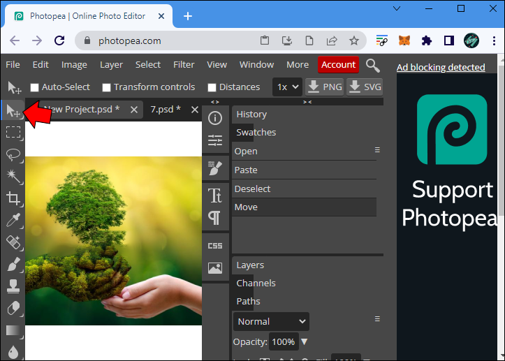 Photopea online image editor is a free Photoshop clone with