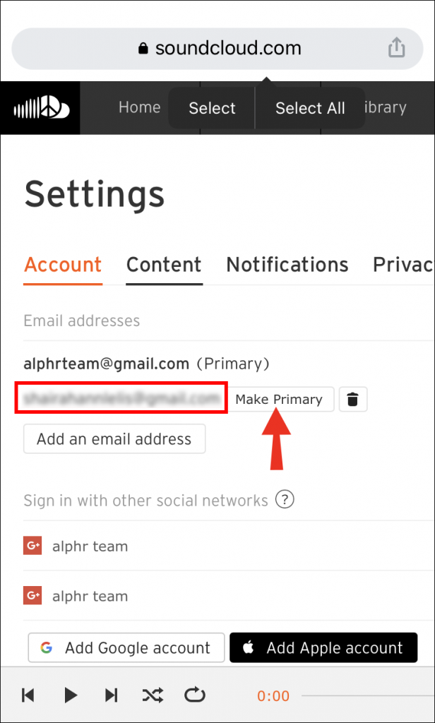 change email address soundcloud