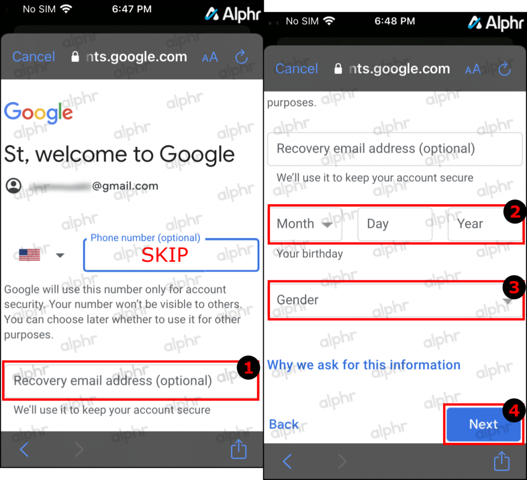 new mail id open gmail without phone number