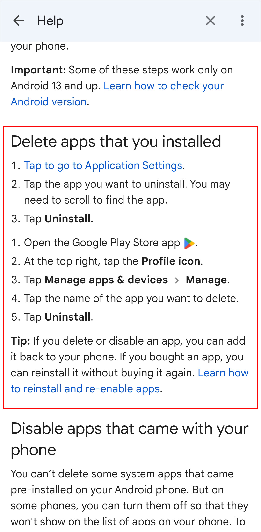 Reinstall & re-enable apps - Android - Google Play Help