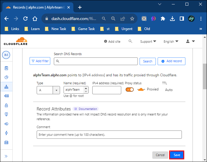 Saving new TXT record