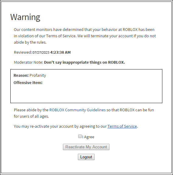 My old account getting unfairly terminated - Terrible roblox