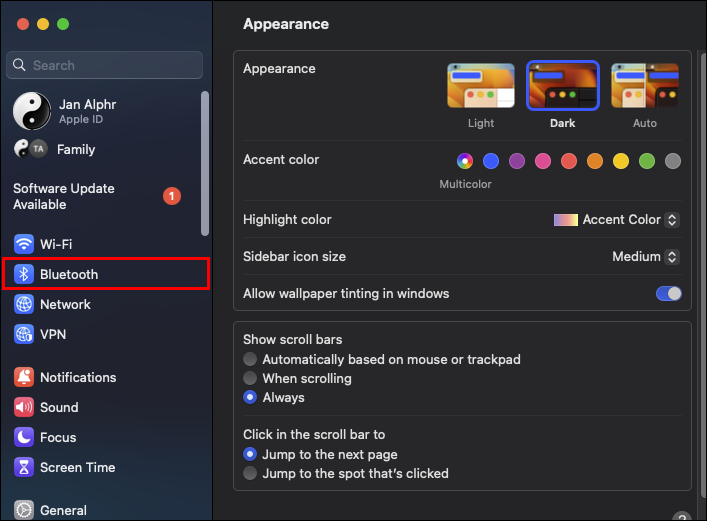 The Bluetooth option in System Settings on Mac.