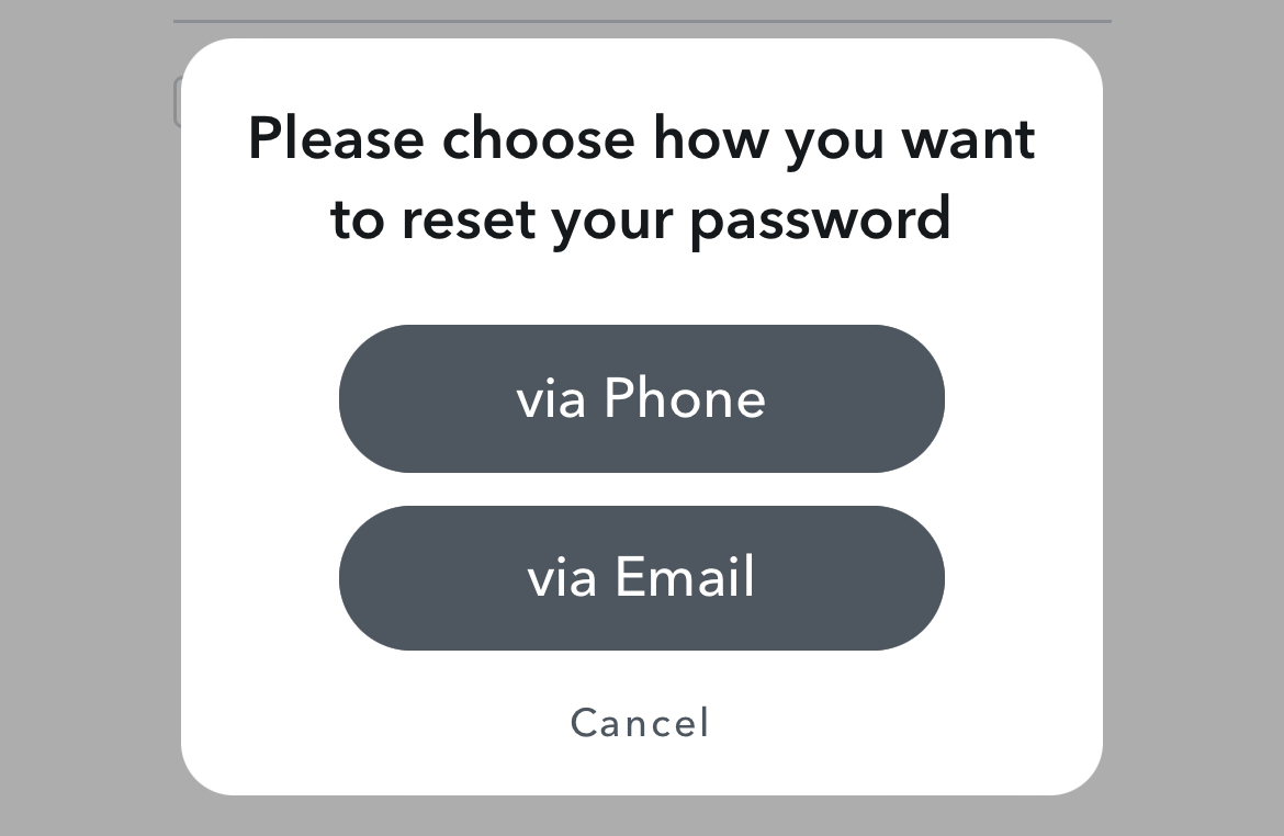 Snapchat account recovery options.