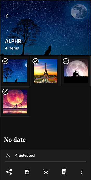 Selected photos in Amazon Photos on Android.