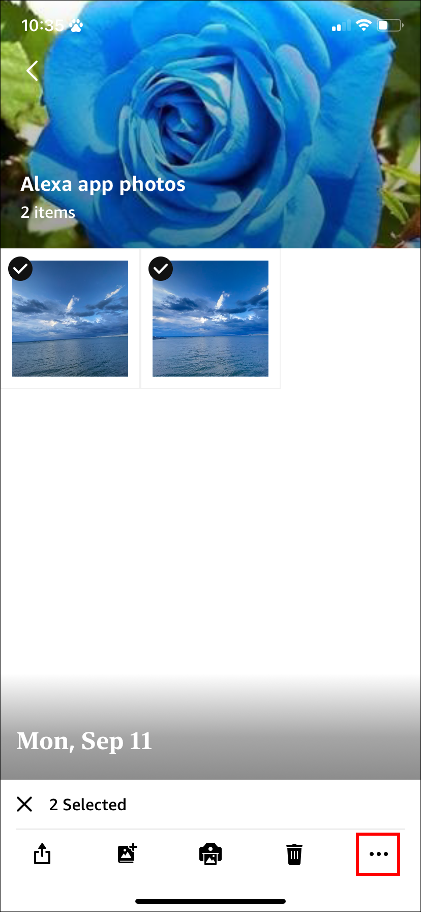 Menu icon in Amazon Photos app on iOS.