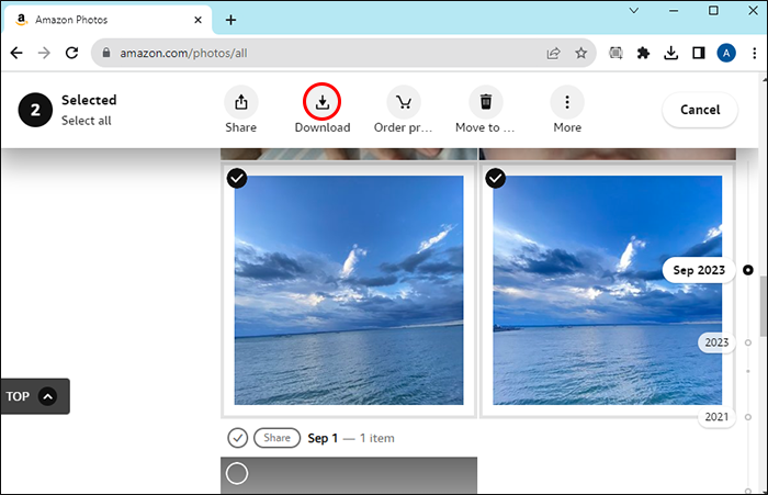 Download button Amazon Photos.