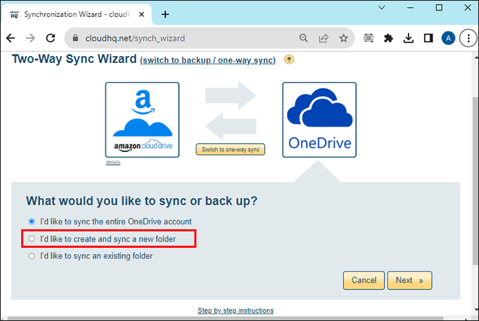 Create a new folder option CloudHQ.