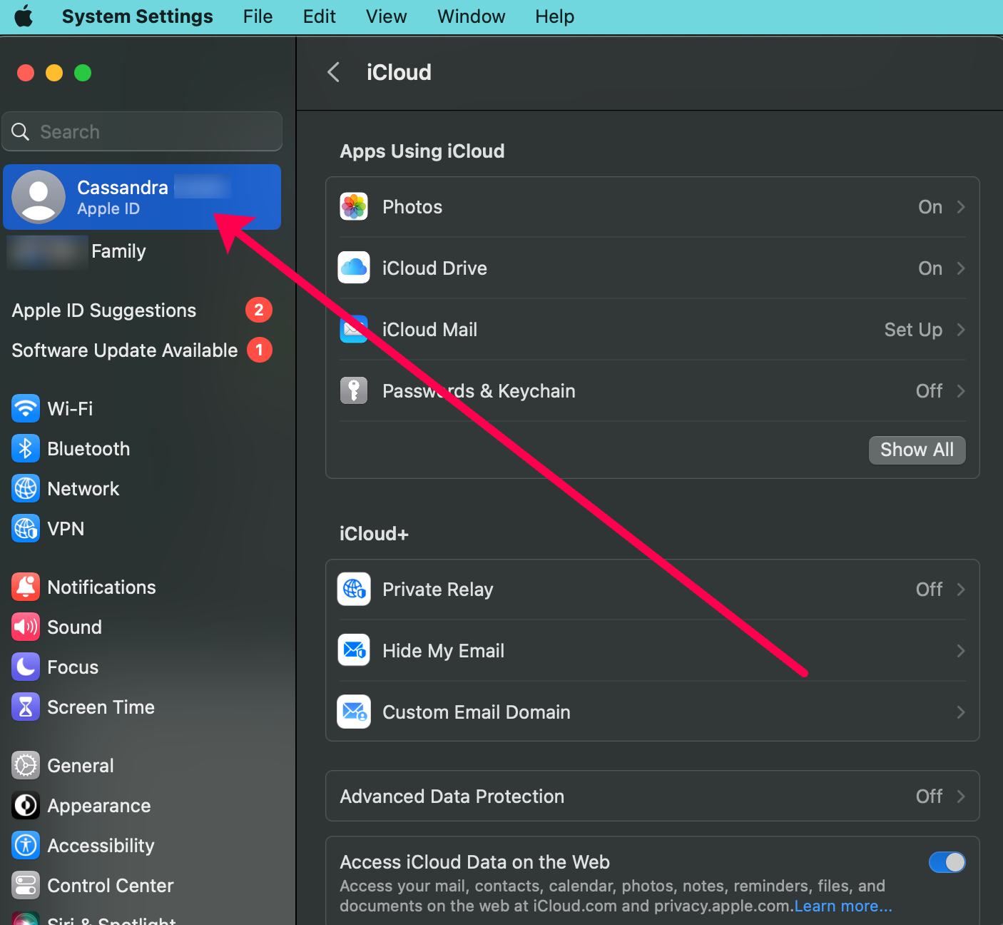 iCloud Settings on Mac