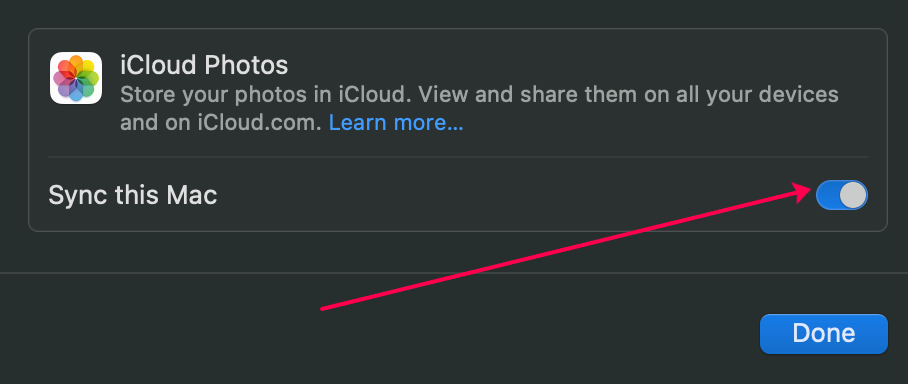 Sync this Mac button on Mac.