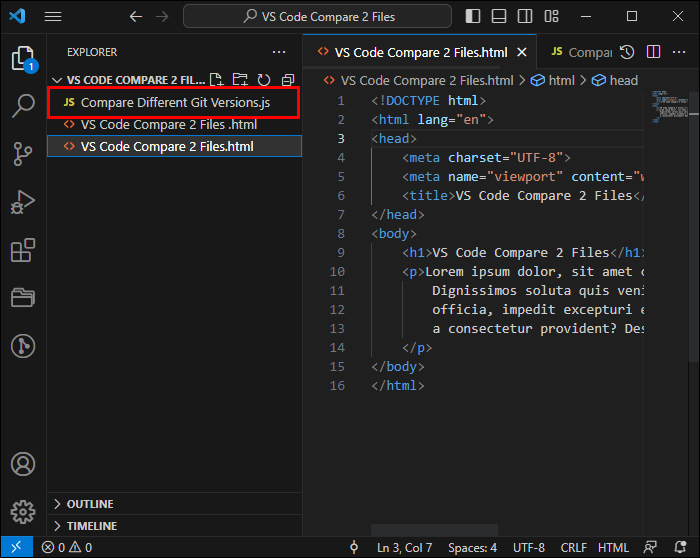 How To Compare 2 Files In Vs Code