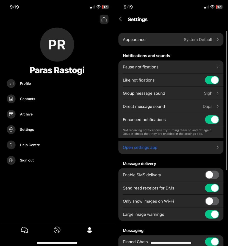 GroupMe profile settings on iOS