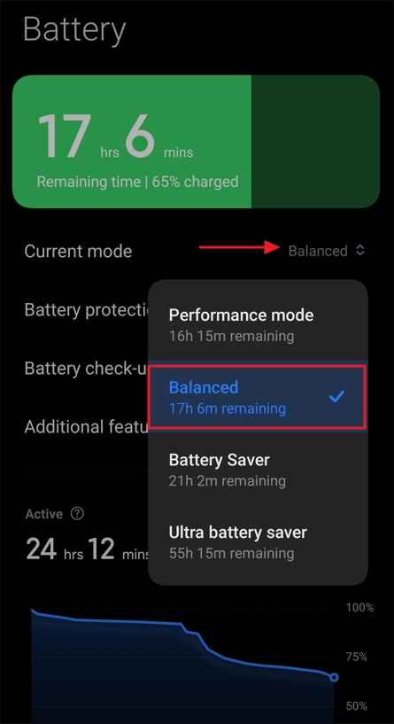 Balanced option in the Battery window.