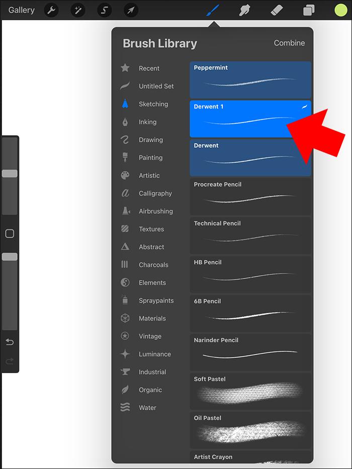 Tapping the duplicated brush in the Brush Library in Procreate on iPad