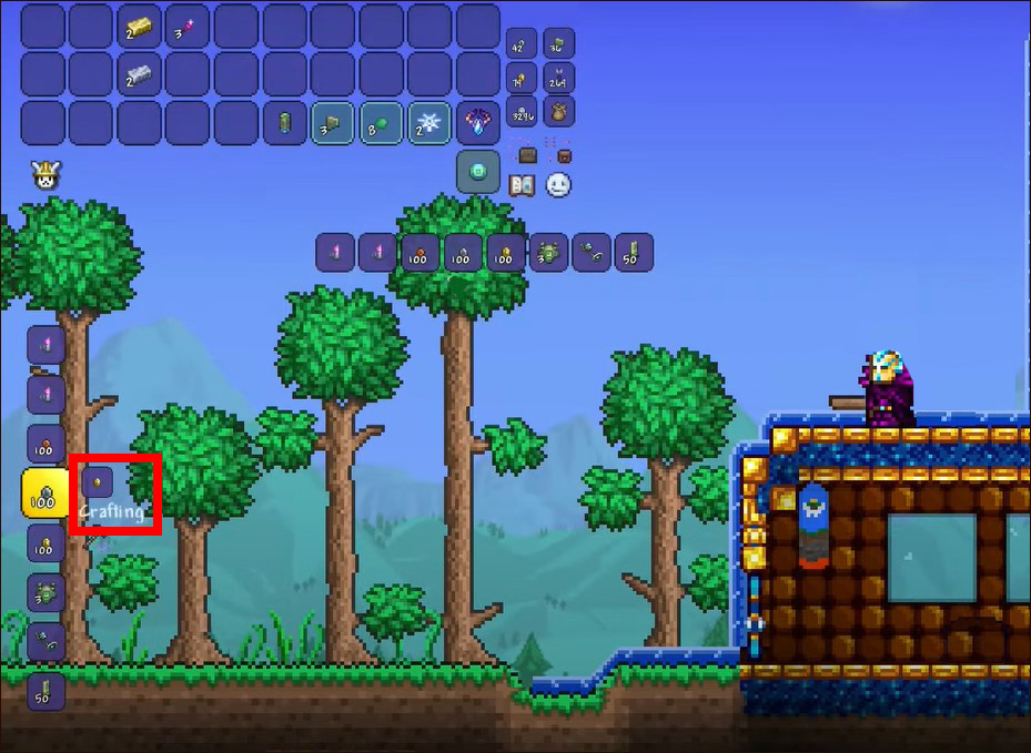 Crafting a Pink Torch in Terraria