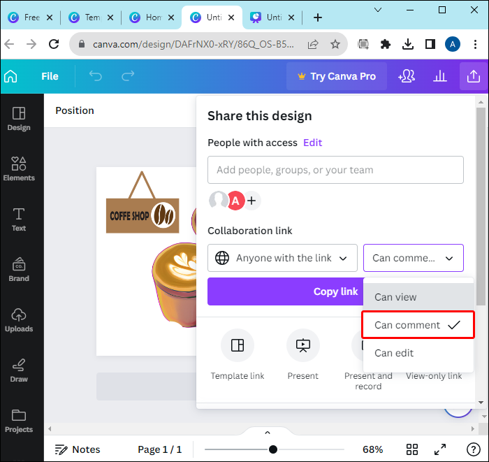 Sharing Canva designs via restricted links