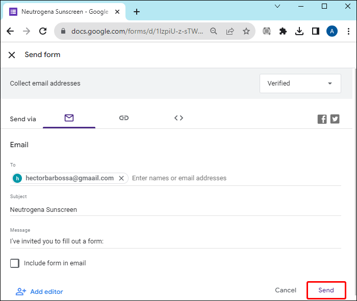 Email send option for Google Forms