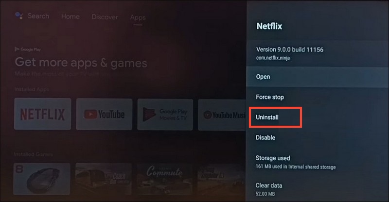 uninstall app on Android TV