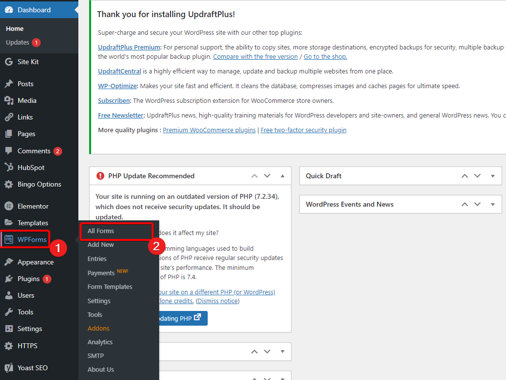 WP Forms all forms option