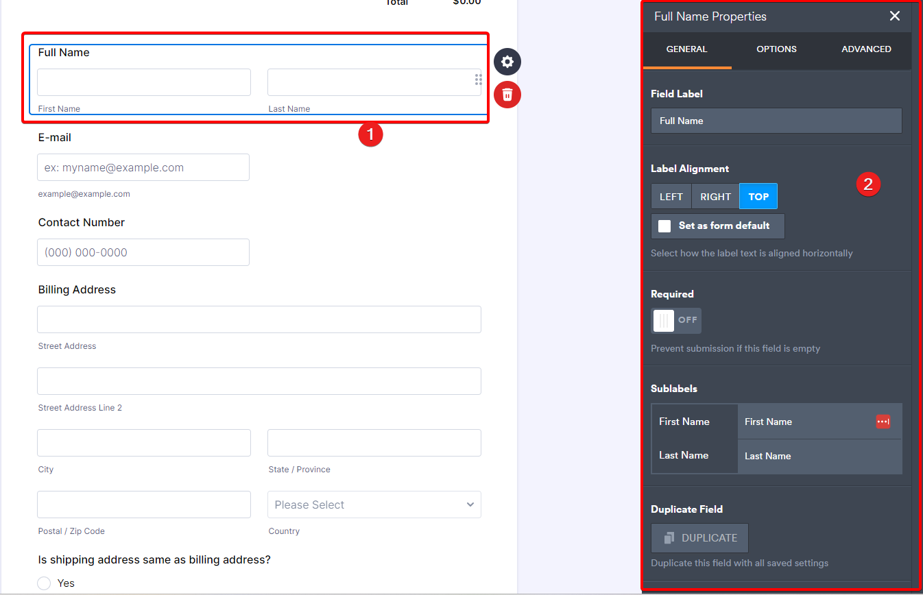 Edit jotform form options