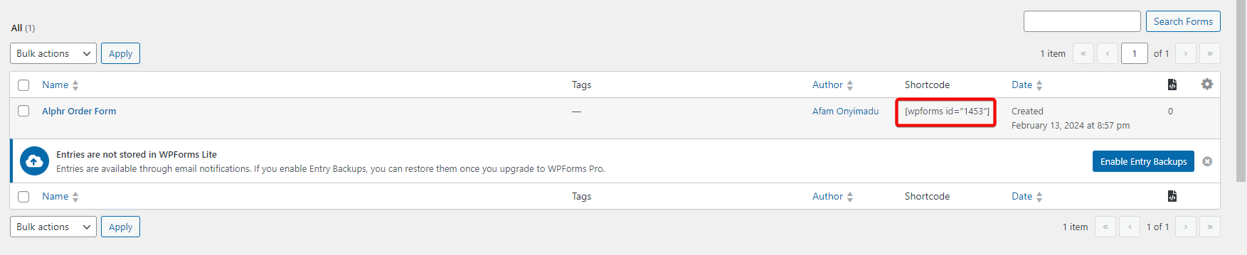 Form shortcode