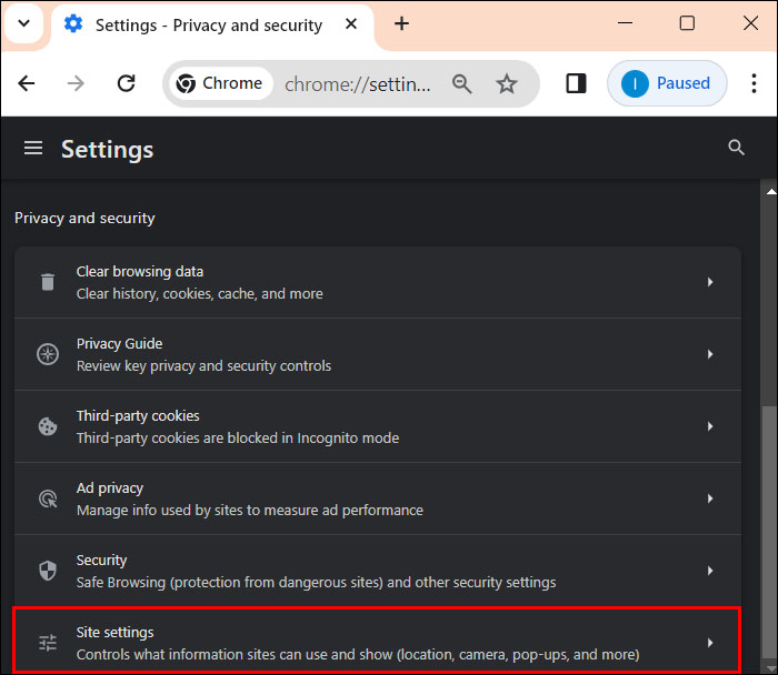Exploring site settings on Chrome