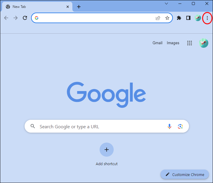Three dot menu icon in Google Chrome.