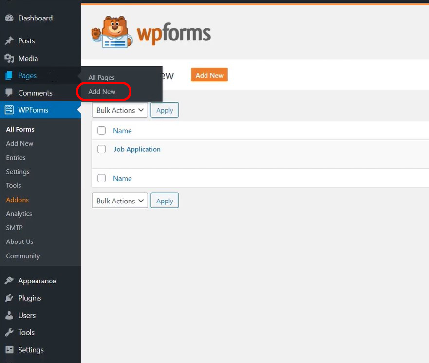 New WP page or post