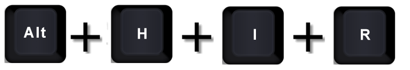 Pressing the Alt, H, I, and R keys in Microsoft Excel