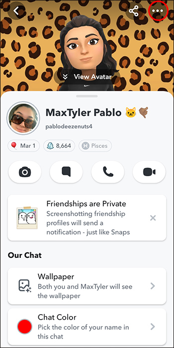 Tapping the more menu button in Snapchat