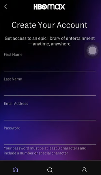 Creating an account in the Max app