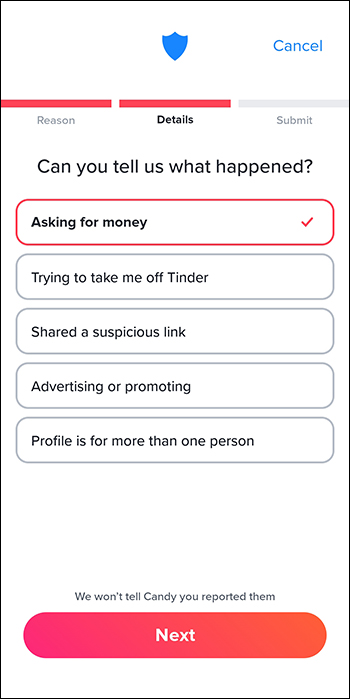 List of scenarios for when you might want to report someone on Tinder