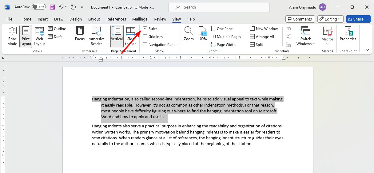 Uncheck ruler option