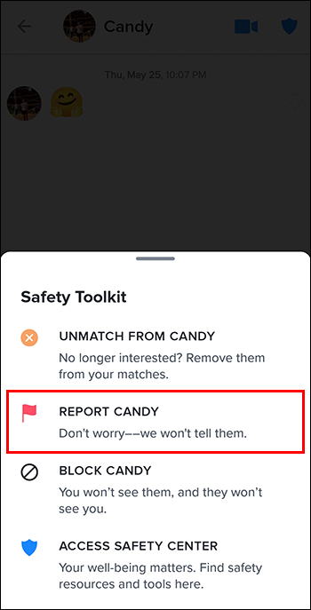 Report Tinder user option