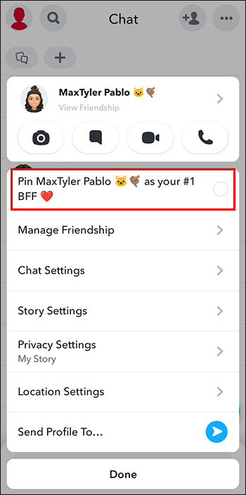 Unchecking the Pin as your #1 BFF button in Snapchat