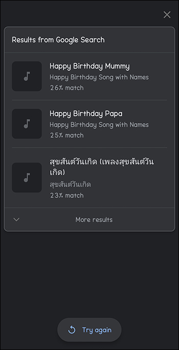 Looking through the song results in the Google app