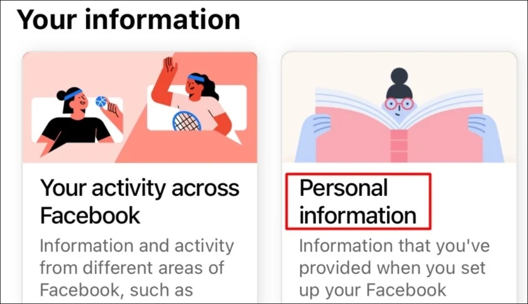 Personal information tile in the Facebook mobile