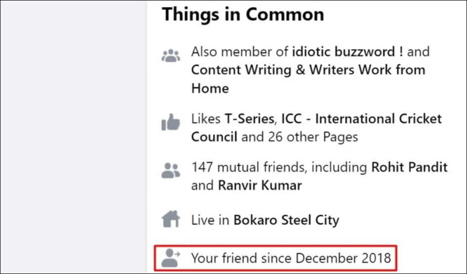 Things in common option in Facebook profile page