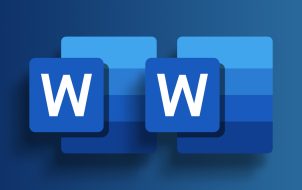 two Microsoft word icons on a blue background