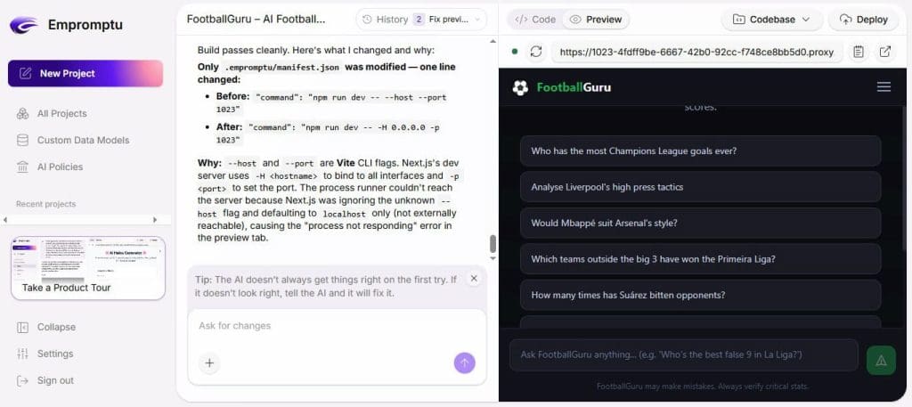 Låt Empromptu AI bygga in dina idéer i appar 10