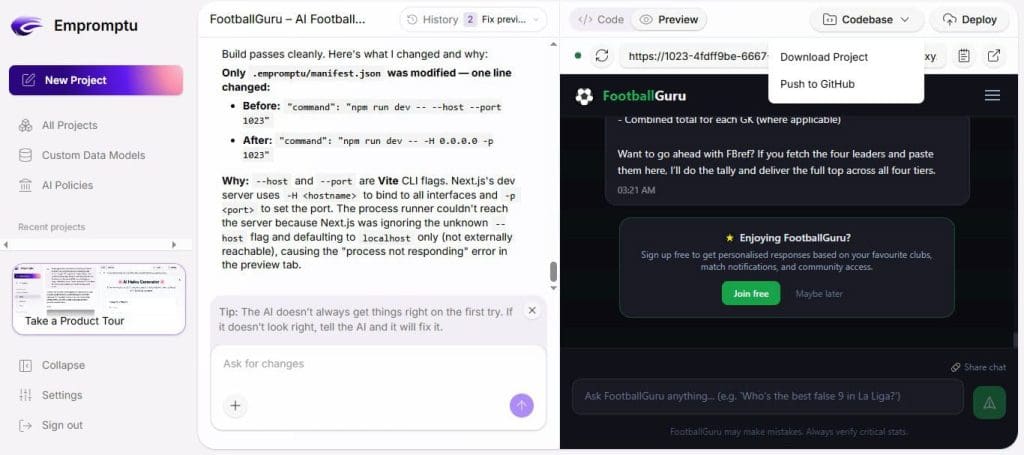 Låt Empromptu AI bygga in dina idéer i appar 12