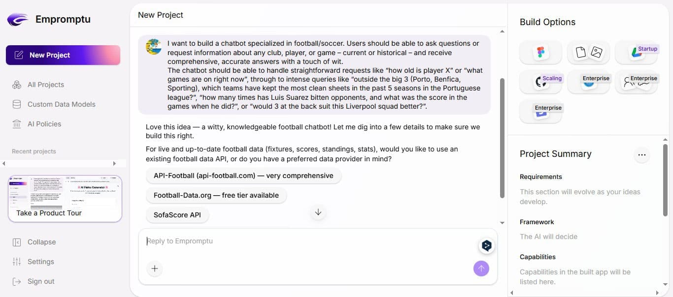 Låt Empromptu AI bygga in dina idéer i appar 3